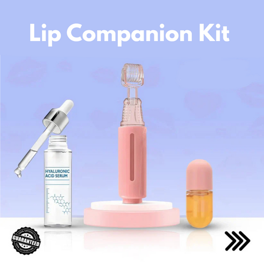 Lip Companion Kit with hyaluronic acid serum and applicator for enhanced lip care and hydration.